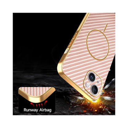 For iPhone 14 Plus Phone Case Carbon Fiber Textured Electroplated TPU Back Cover