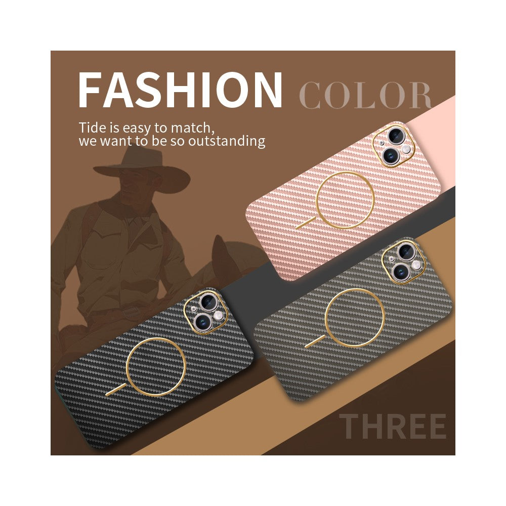 For iPhone 14 Plus Phone Case Carbon Fiber Textured Electroplated TPU Back Cover
