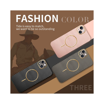 For iPhone 14 Plus Phone Case Carbon Fiber Textured Electroplated TPU Back Cover