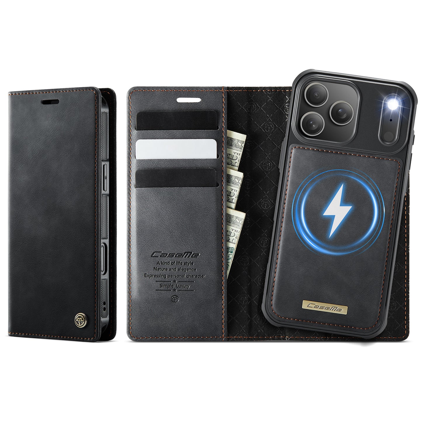 CASEME For iPhone 17 Pro Case  C49 Compatible with MagSafe RFID Blocking Detachable Wallet Leather Phone Cover