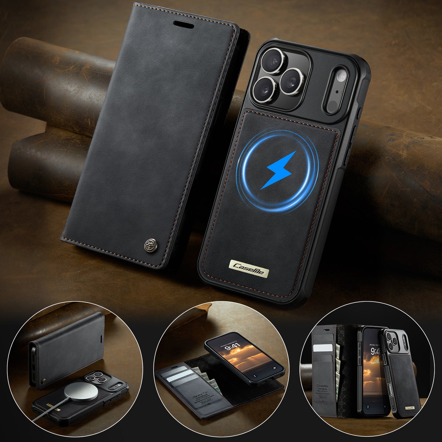 CASEME For iPhone 17 Pro Case  C49 Compatible with MagSafe RFID Blocking Detachable Wallet Leather Phone Cover