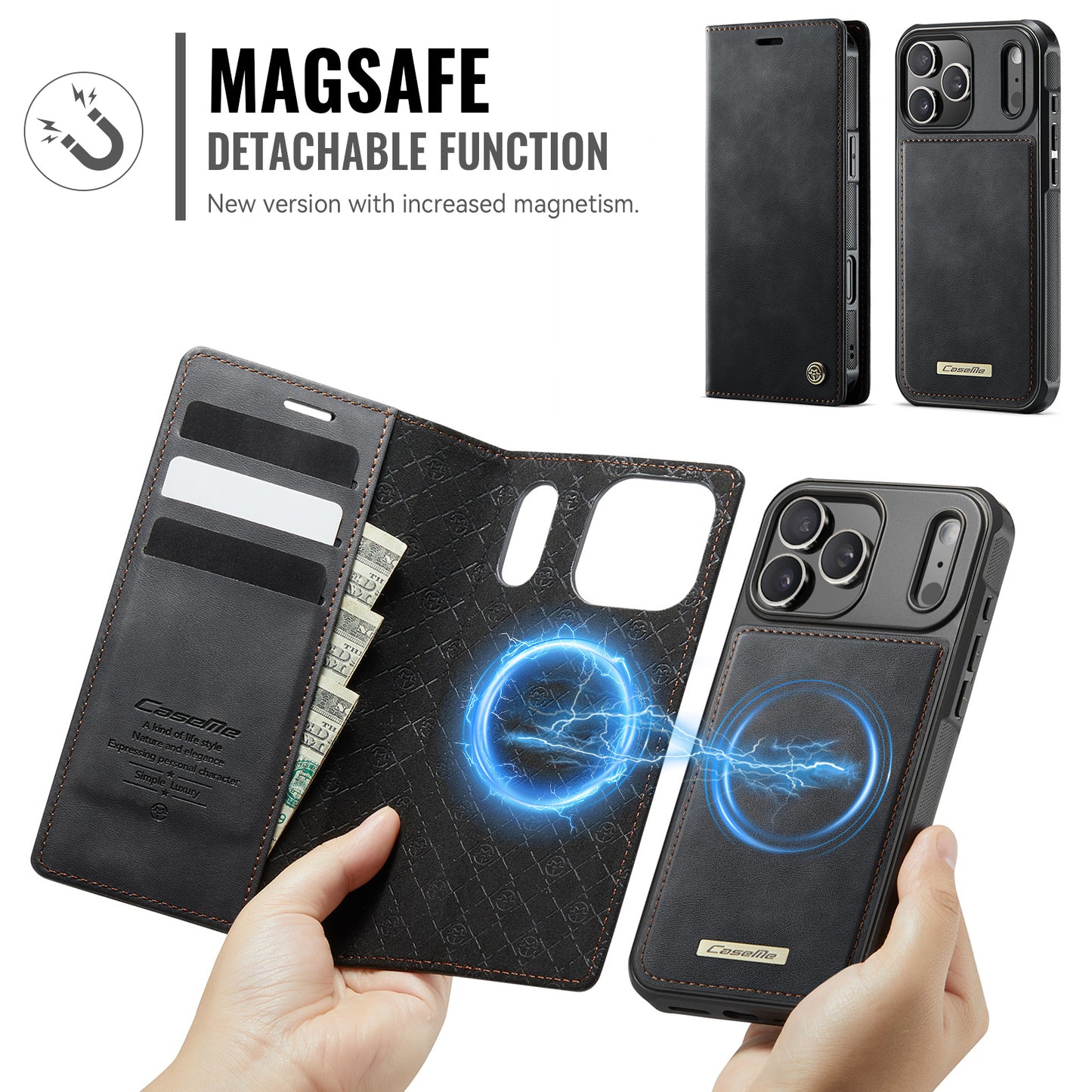 CASEME For iPhone 17 Pro Case  C49 Compatible with MagSafe RFID Blocking Detachable Wallet Leather Phone Cover