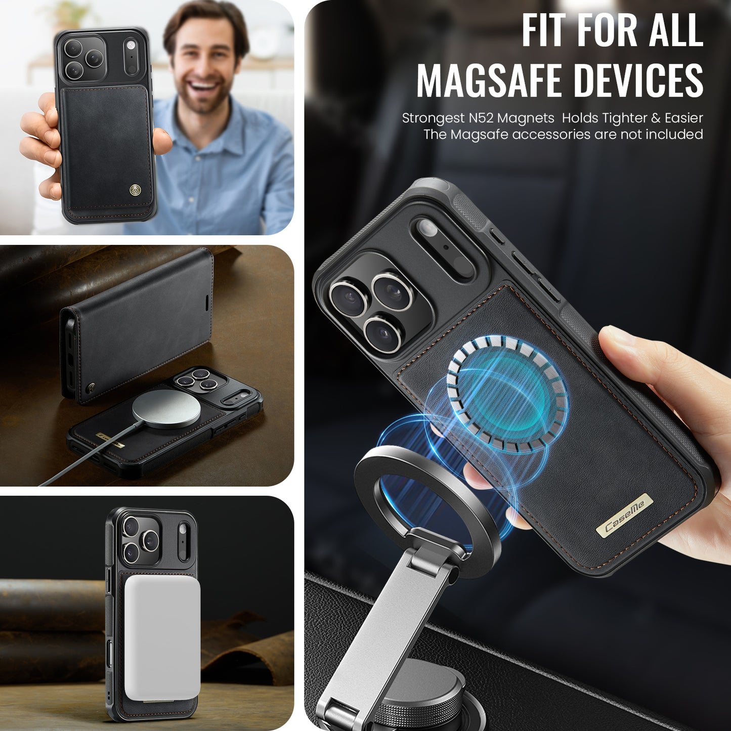 CASEME For iPhone 17 Pro Case  C49 Compatible with MagSafe RFID Blocking Detachable Wallet Leather Phone Cover