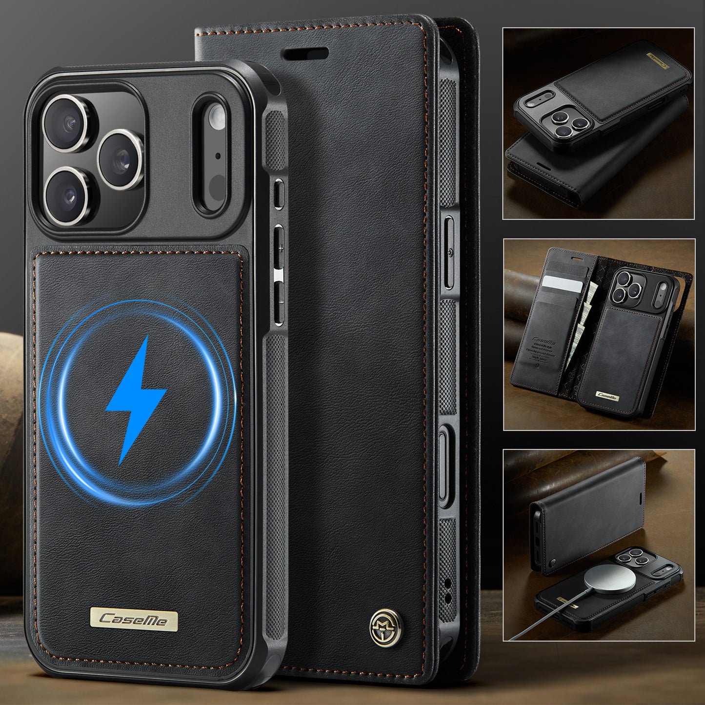 CASEME For iPhone 17 Pro Case  C49 Compatible with MagSafe RFID Blocking Detachable Wallet Leather Phone Cover