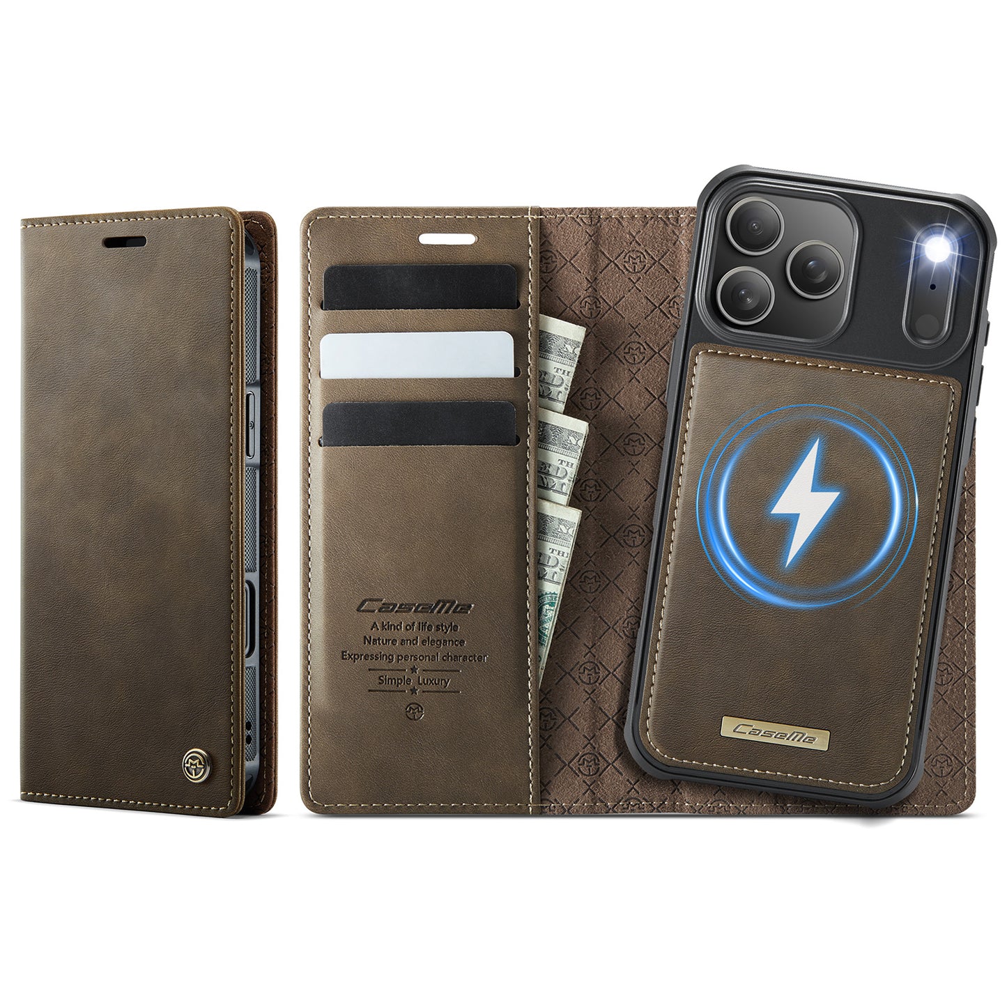 CASEME For iPhone 17 Pro Case  C49 Compatible with MagSafe RFID Blocking Detachable Wallet Leather Phone Cover
