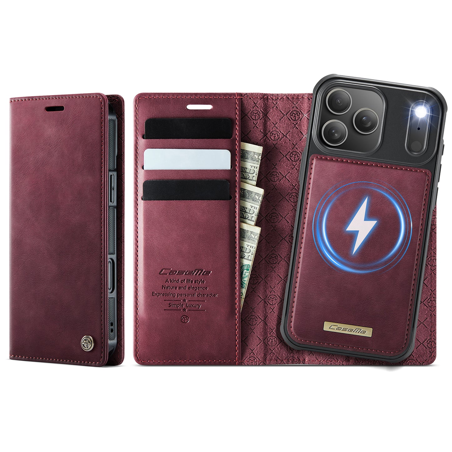 CASEME For iPhone 17 Pro Case  C49 Compatible with MagSafe RFID Blocking Detachable Wallet Leather Phone Cover