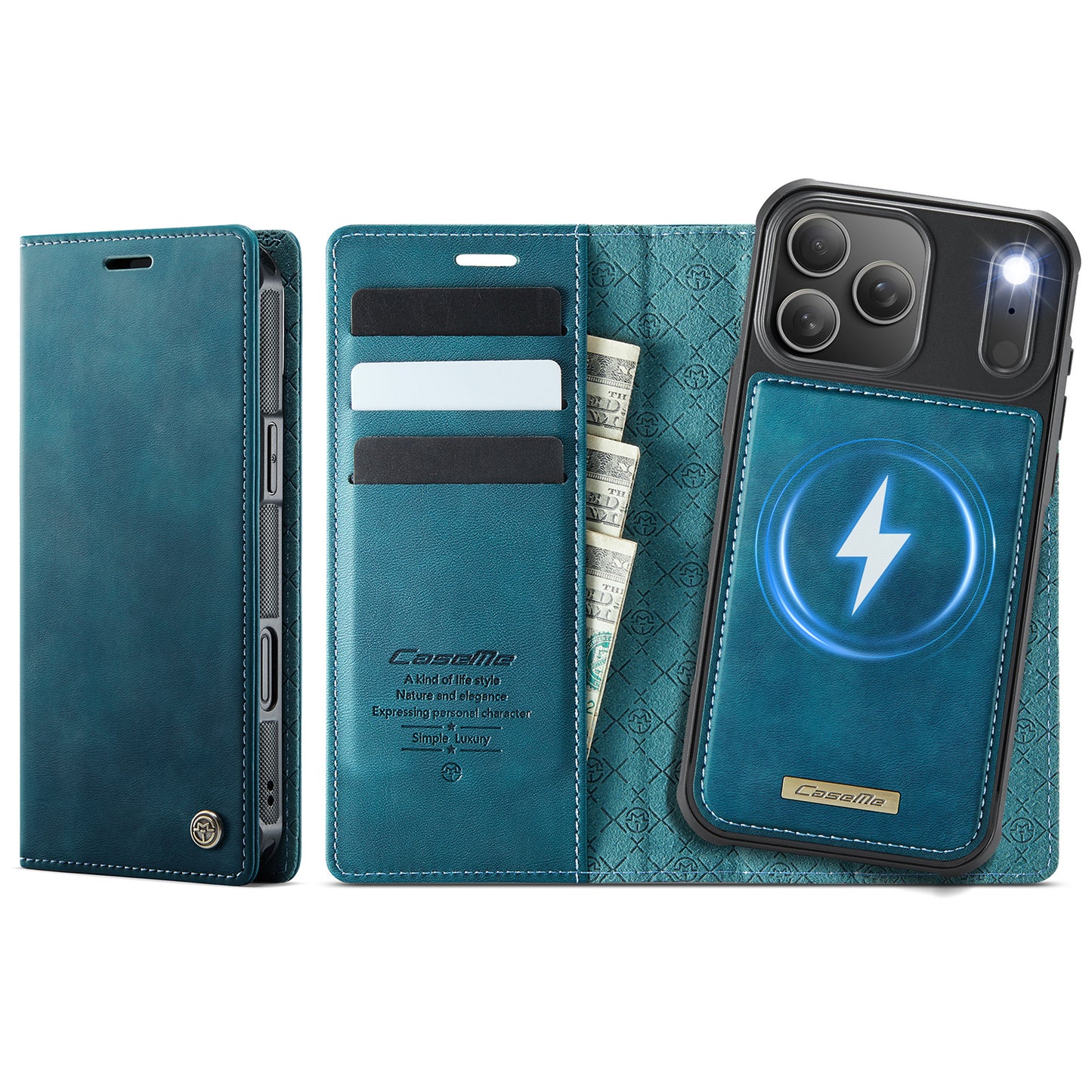 CASEME For iPhone 17 Pro Case  C49 Compatible with MagSafe RFID Blocking Detachable Wallet Leather Phone Cover