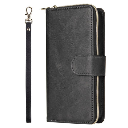 For iPhone 14 Pro Max PU Leather Wallet Phone Case 9 Card Holder Slots Magnetic Closure Zipper Pocket Stand Flip Cover with Strap