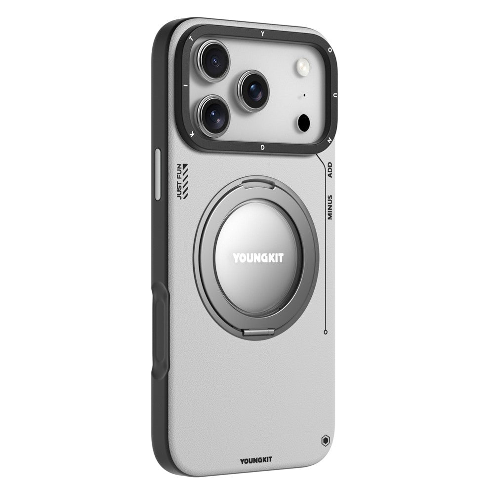 YOUNGKIT For iPhone 17 Pro Case Rotating Kickstand Shockproof TPU + PU Leather Phone Back Cover