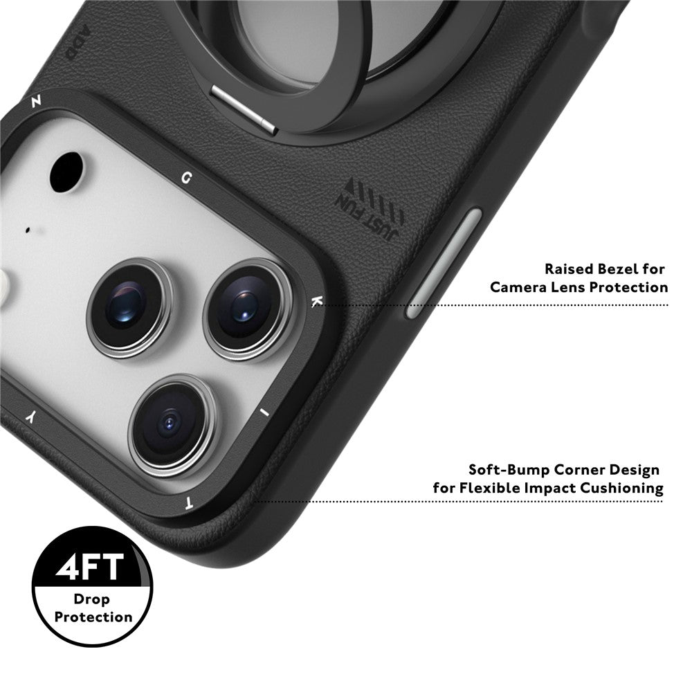 YOUNGKIT For iPhone 17 Pro Case Rotating Kickstand Shockproof TPU + PU Leather Phone Back Cover