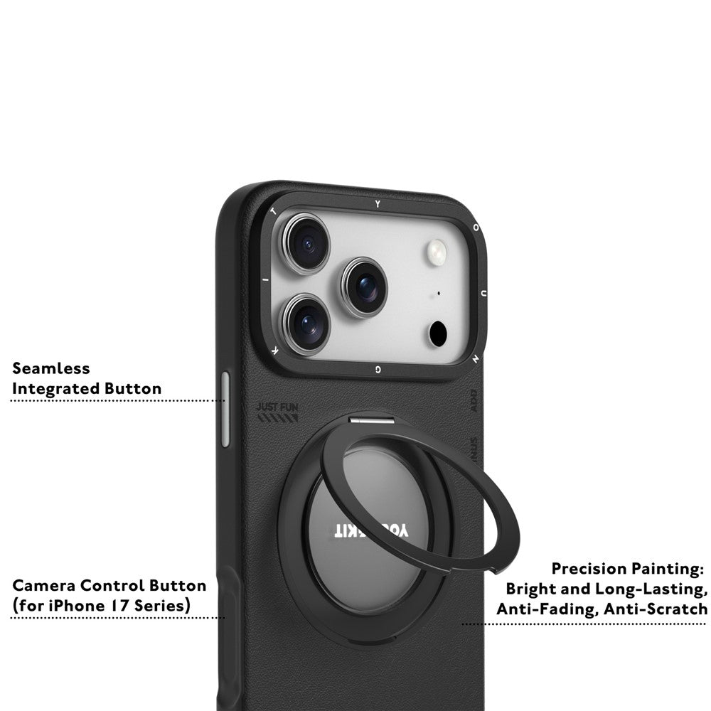 YOUNGKIT For iPhone 17 Pro Case Rotating Kickstand Shockproof TPU + PU Leather Phone Back Cover