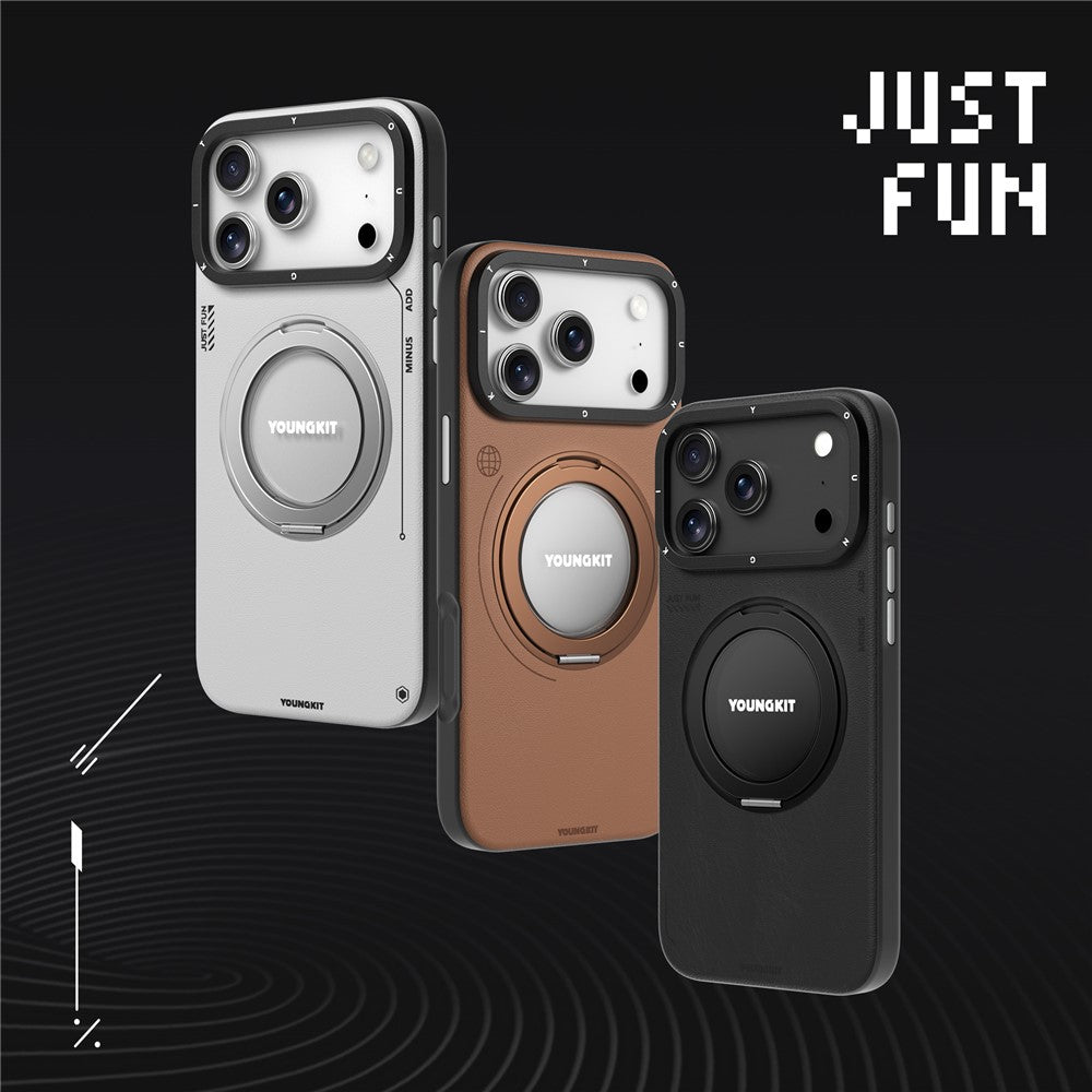 YOUNGKIT For iPhone 17 Pro Case Rotating Kickstand Shockproof TPU + PU Leather Phone Back Cover