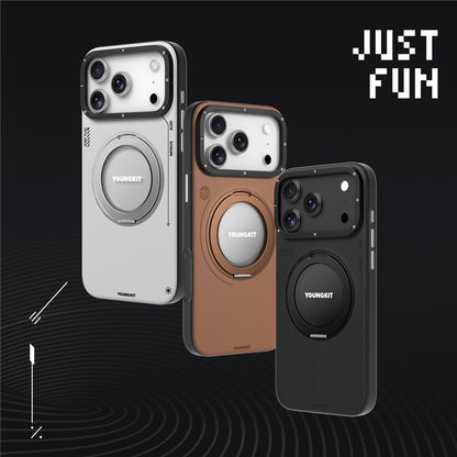 YOUNGKIT For iPhone 17 Pro Case Rotating Kickstand Shockproof TPU + PU Leather Phone Back Cover