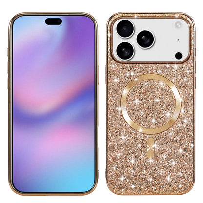 For iPhone 18 Pro / 17 Pro Magnetic Phone Case Glitter Electroplated TPU Frame PC Back Cover