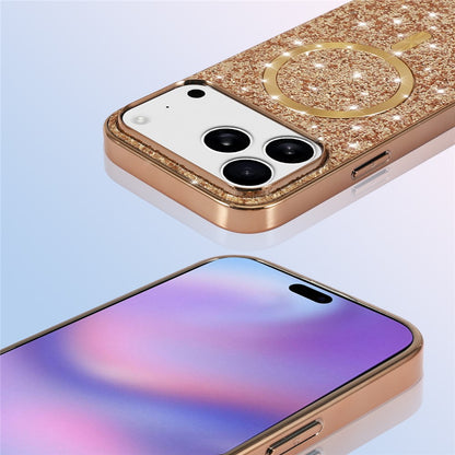 For iPhone 18 Pro / 17 Pro Magnetic Phone Case Glitter Electroplated TPU Frame PC Back Cover
