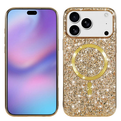 For iPhone 18 Pro / 17 Pro Magnetic Phone Case Glitter Electroplated TPU Frame PC Back Cover
