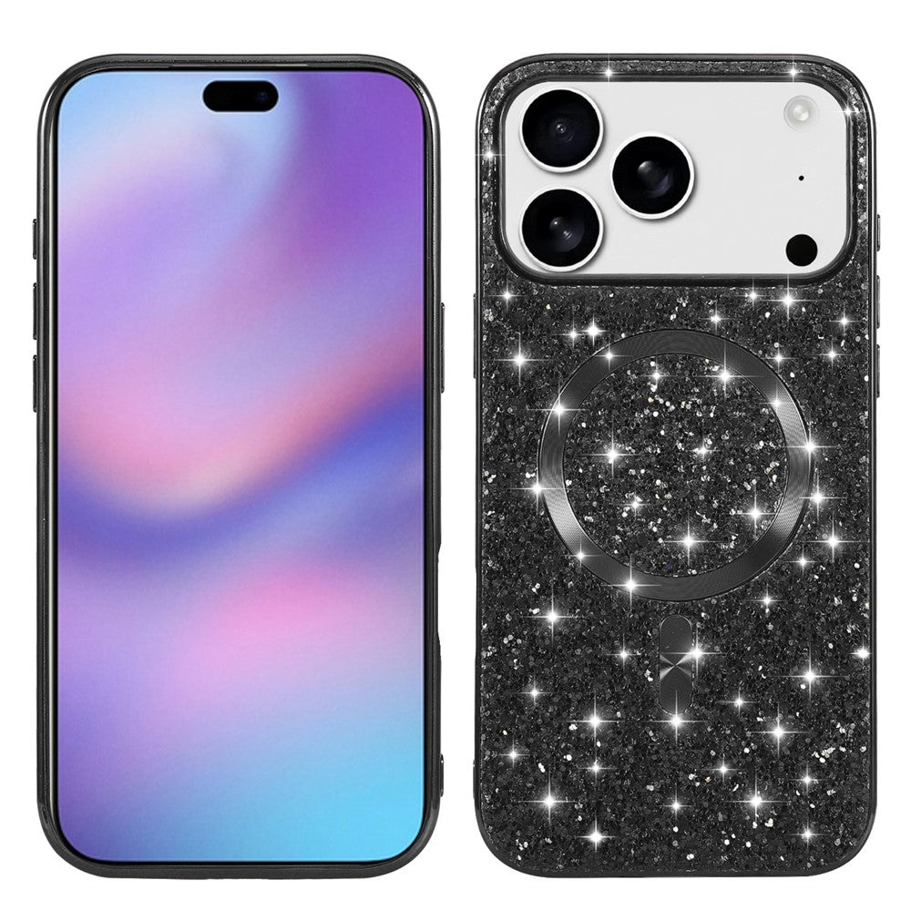 For iPhone 18 Pro / 17 Pro Magnetic Phone Case Glitter Electroplated TPU Frame PC Back Cover