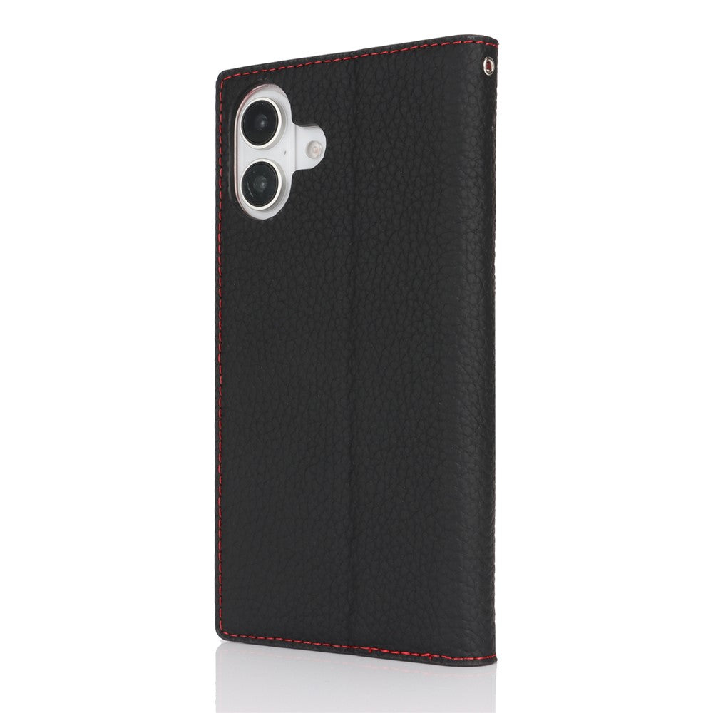 For iPhone 17 Wallet Case Genuine Cow Leather Phone Cover Litchi Texture
