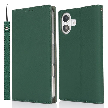 For iPhone 17 Wallet Case Genuine Cow Leather Phone Cover Litchi Texture