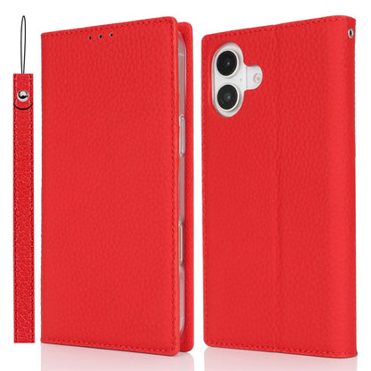For iPhone 17 Wallet Case Genuine Cow Leather Phone Cover Litchi Texture