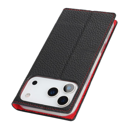 For iPhone 17 Pro Max Wallet Case Genuine Cow Leather Phone Cover Litchi Texture