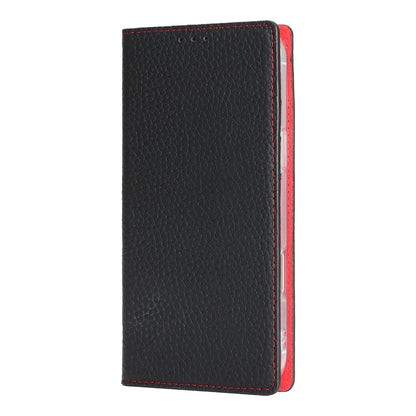 For iPhone 17 Pro Max Wallet Case Genuine Cow Leather Phone Cover Litchi Texture