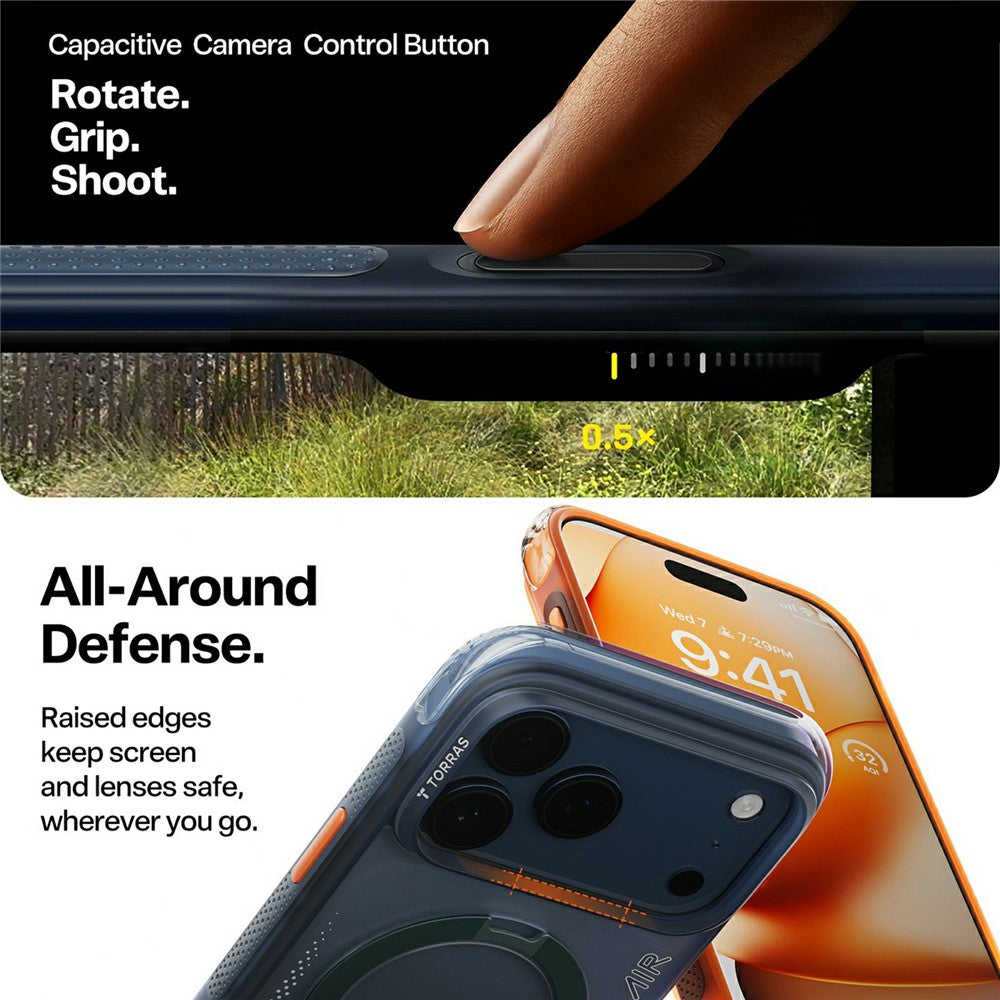 TORRAS Ostand Q3 Air Series For iPhone 17 Pro Case with Kickstand Compatible with MagSafe Shockproof PC + TPU Phone Cover