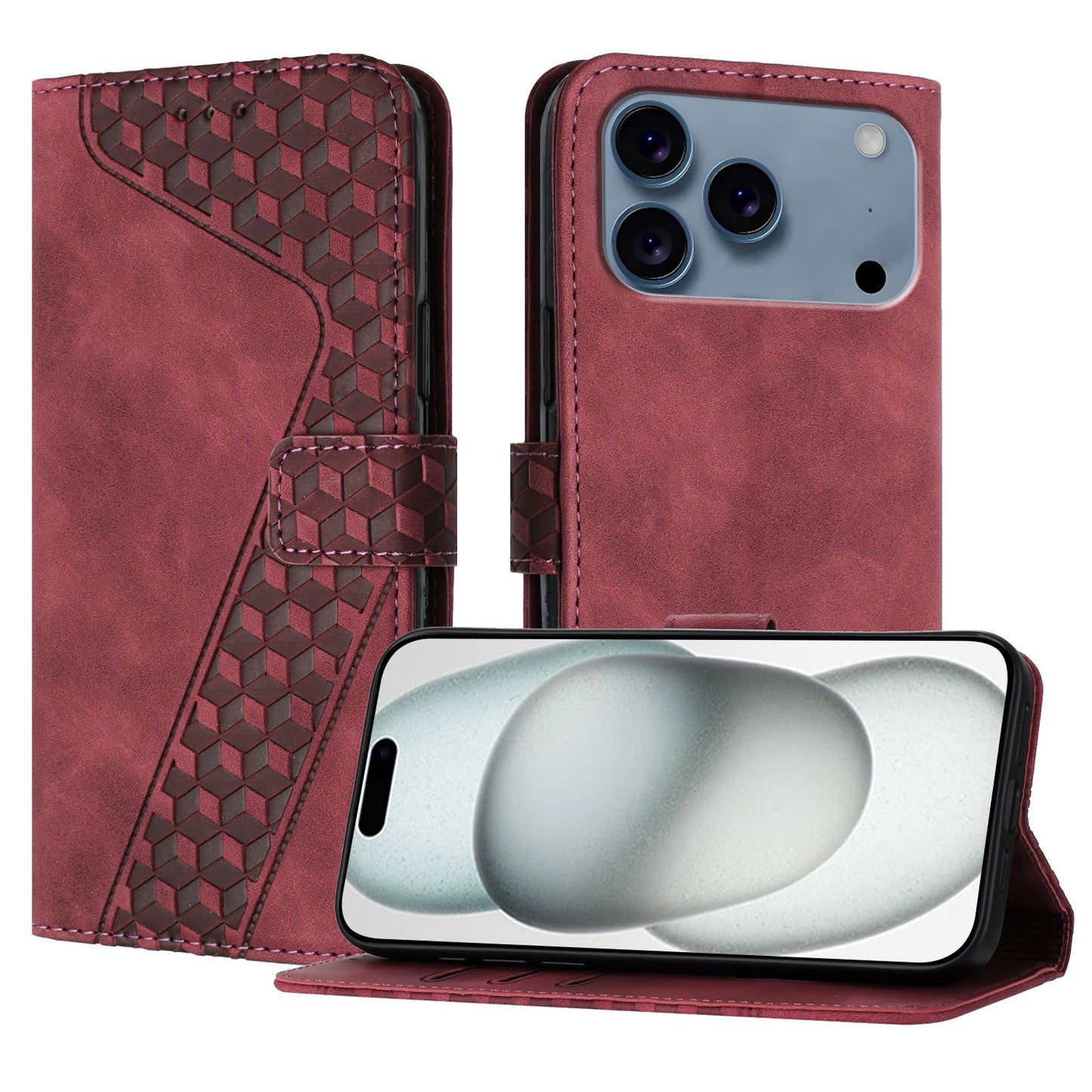 For iPhone 17 Pro Leather Case 7-Shaped Pattern Wallet Stand Shockproof Phone Cover