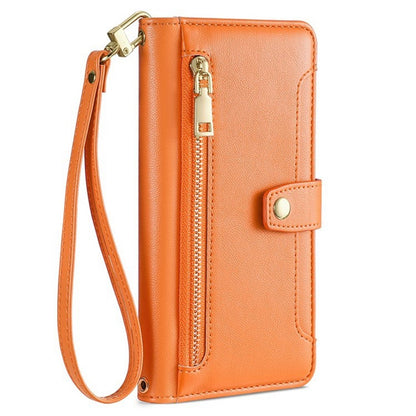 For iPhone 17 Leather Case Zipper Pocket Wallet Phone Cover with 2 Straps
