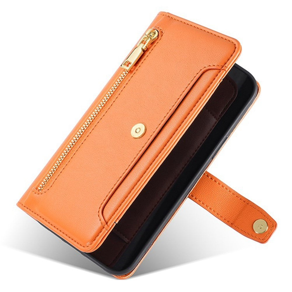 For iPhone 17 Pro Max Leather Case Zipper Pocket Wallet Phone Cover with 2 Straps