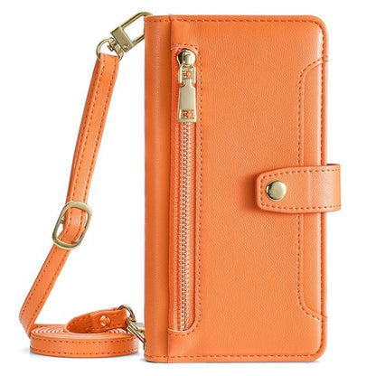 For iPhone 17 Pro Max Leather Case Zipper Pocket Wallet Phone Cover with 2 Straps