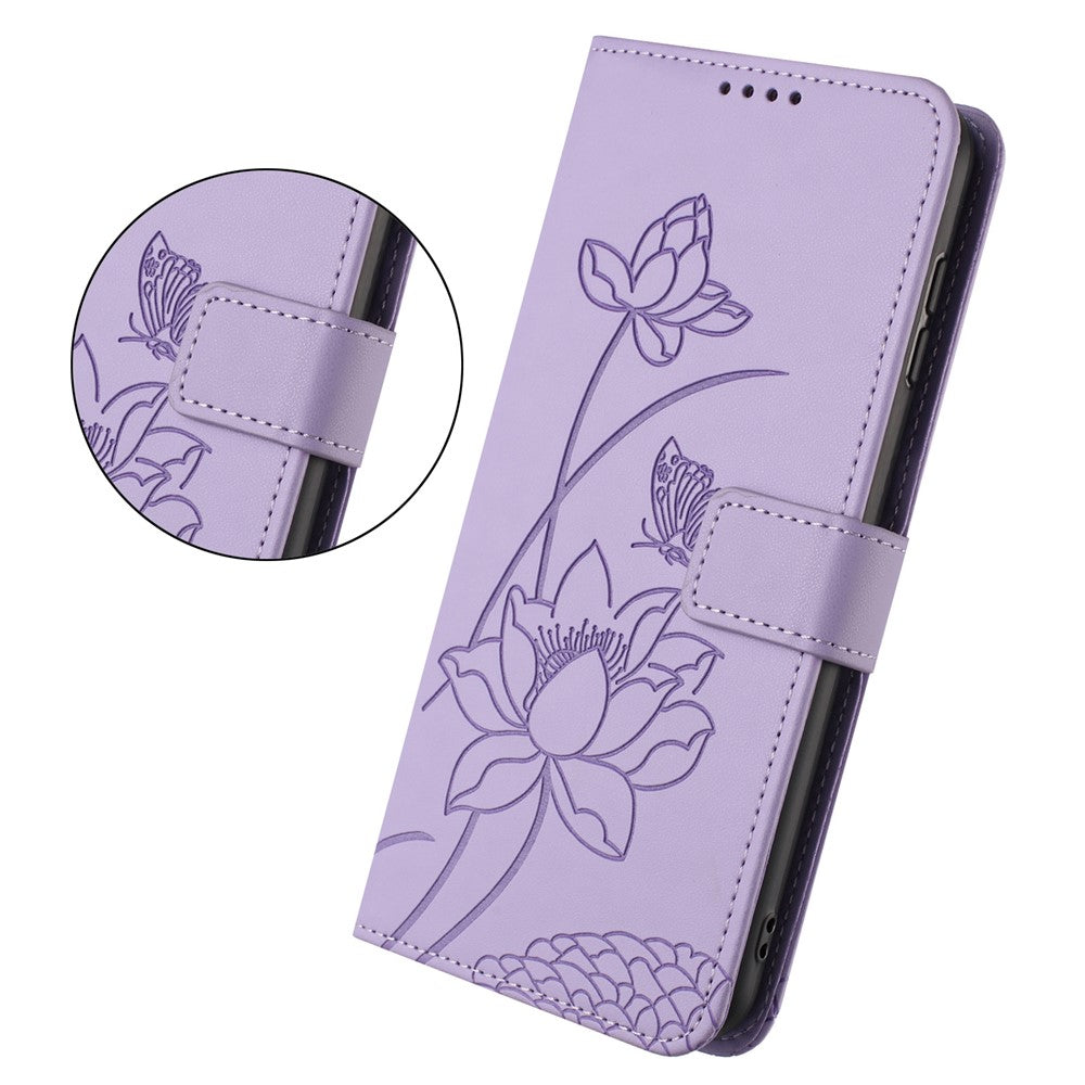 For iPhone 17 Case Wallet Stand Lotus Imprint Leather Phone Cover with Wrist Strap