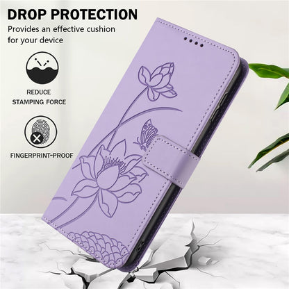 For iPhone 17 Case Wallet Stand Lotus Imprint Leather Phone Cover with Wrist Strap