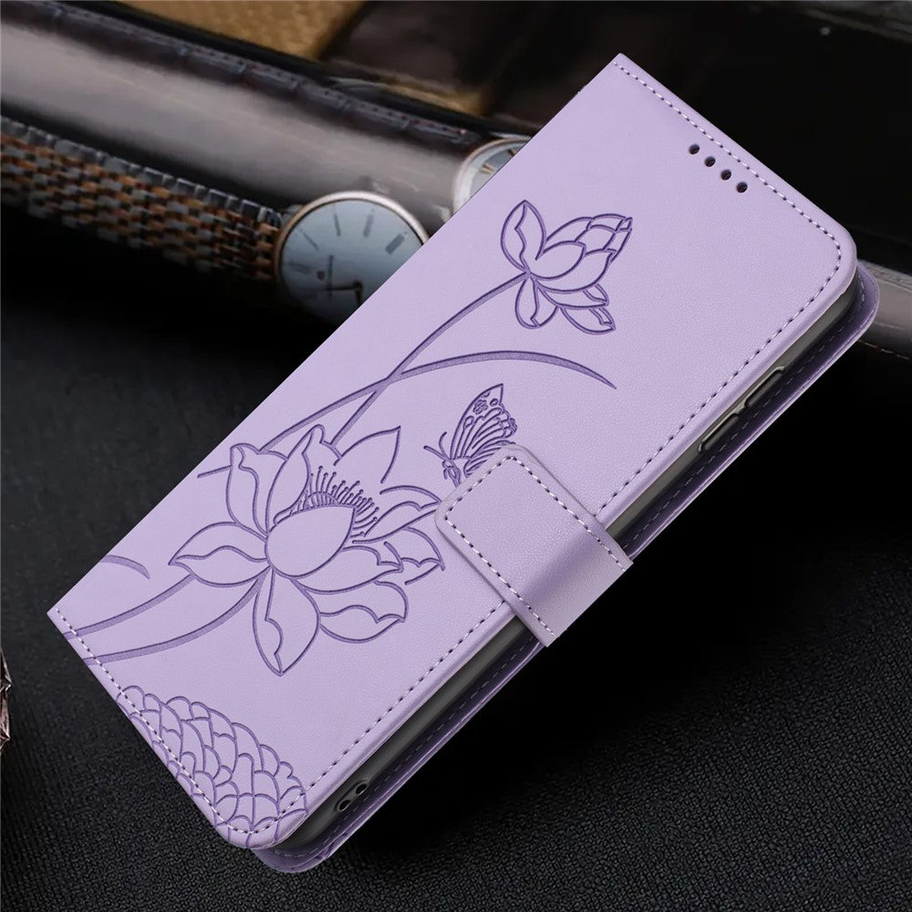 For iPhone 17 Case Wallet Stand Lotus Imprint Leather Phone Cover with Wrist Strap