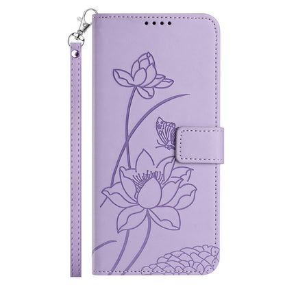 For iPhone 17 Case Wallet Stand Lotus Imprint Leather Phone Cover with Wrist Strap