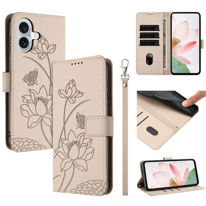 For iPhone 17 Case Wallet Stand Lotus Imprint Leather Phone Cover with Wrist Strap