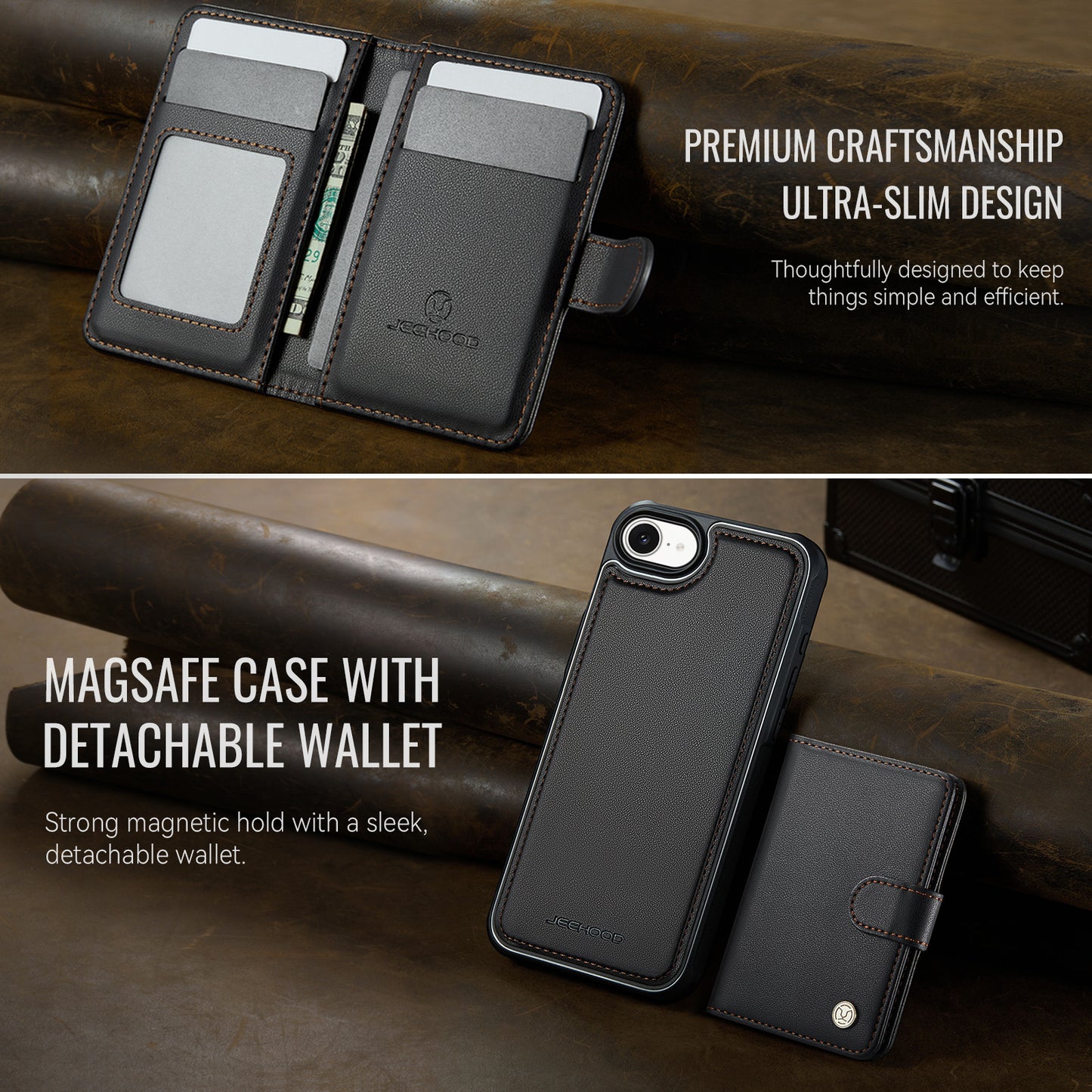 JEEHOOD For iPhone 17e / 16e Case  J09 RFID Blocking Card Holder Leather Back Phone Cover Compatible with MagSafe