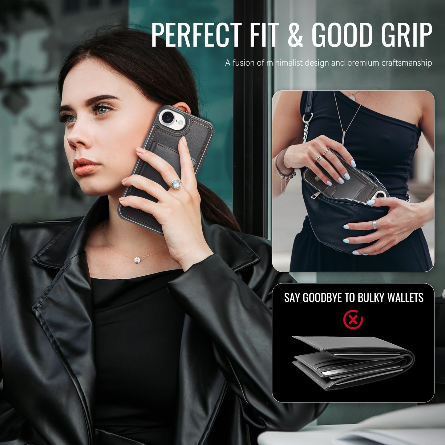 JEEHOOD For iPhone 17e / 16e Case  J09 RFID Blocking Card Holder Leather Back Phone Cover Compatible with MagSafe
