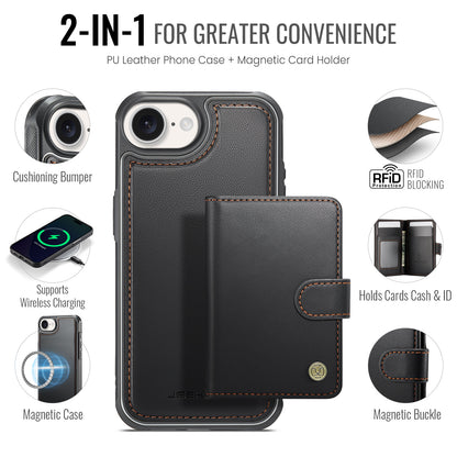 JEEHOOD For iPhone 17e / 16e Case  J09 RFID Blocking Card Holder Leather Back Phone Cover Compatible with MagSafe
