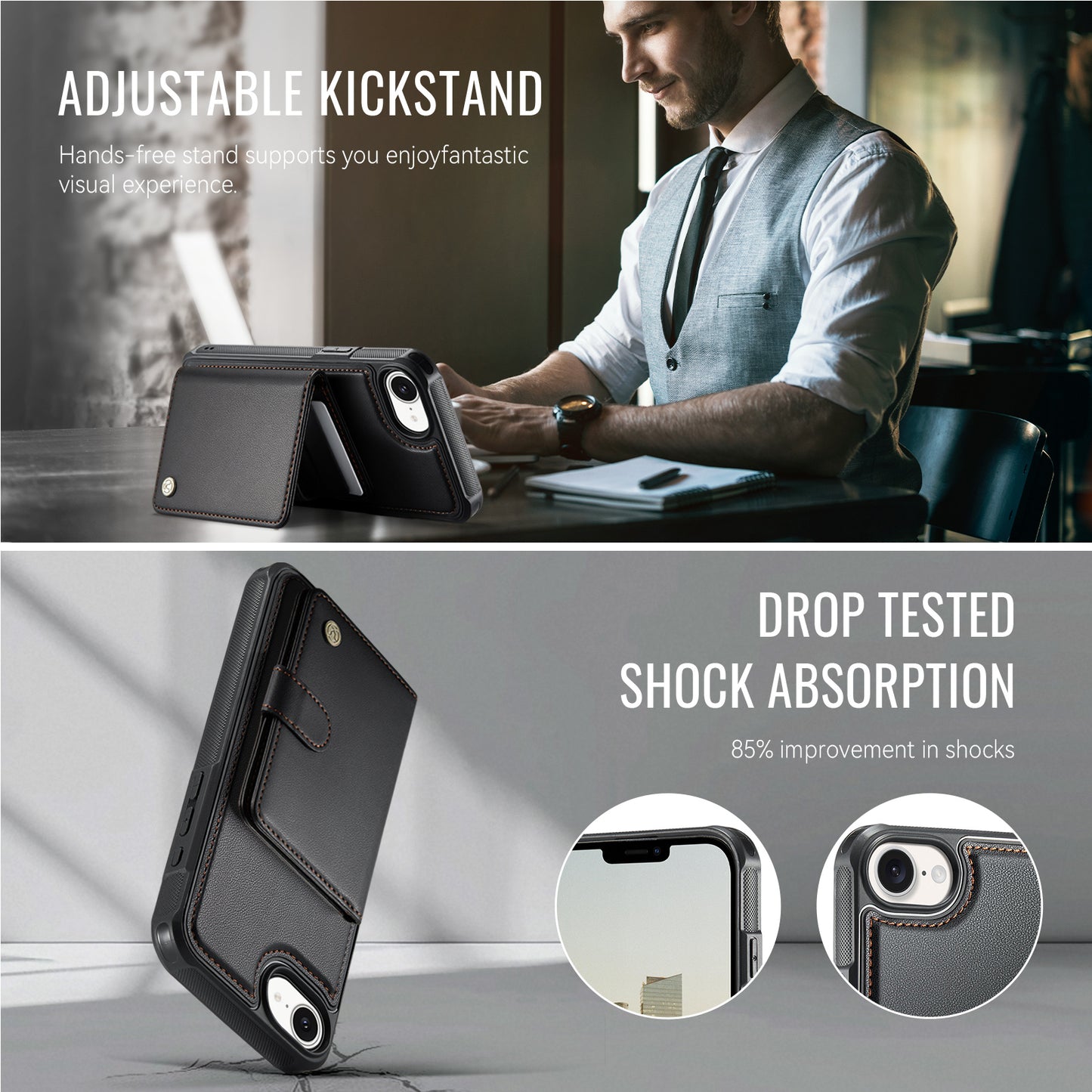 JEEHOOD For iPhone 17e / 16e Case  J09 RFID Blocking Card Holder Leather Back Phone Cover Compatible with MagSafe