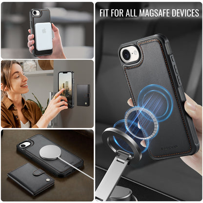JEEHOOD For iPhone 17e / 16e Case  J09 RFID Blocking Card Holder Leather Back Phone Cover Compatible with MagSafe