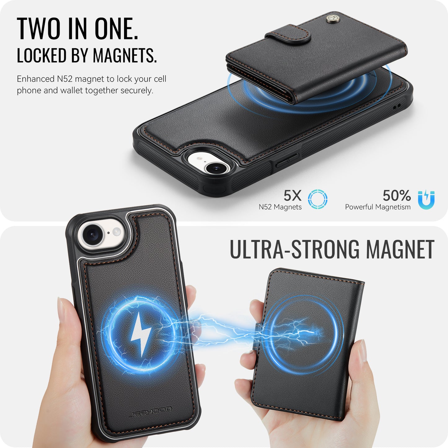 JEEHOOD For iPhone 17e / 16e Case  J09 RFID Blocking Card Holder Leather Back Phone Cover Compatible with MagSafe