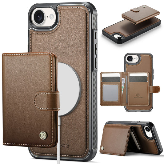 JEEHOOD For iPhone 17e / 16e Case  J09 RFID Blocking Card Holder Leather Back Phone Cover Compatible with MagSafe
