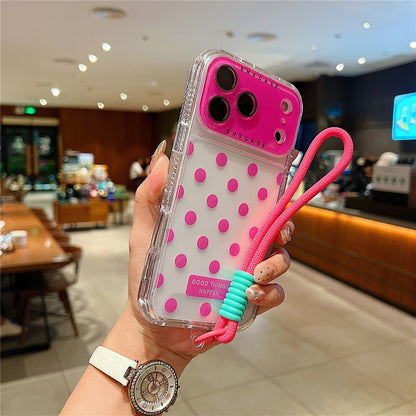 For iPhone 18 Pro / 17 Pro Case Polka Dot Pattern PC + TPU Phone Cover with Lens Film  /  Strap