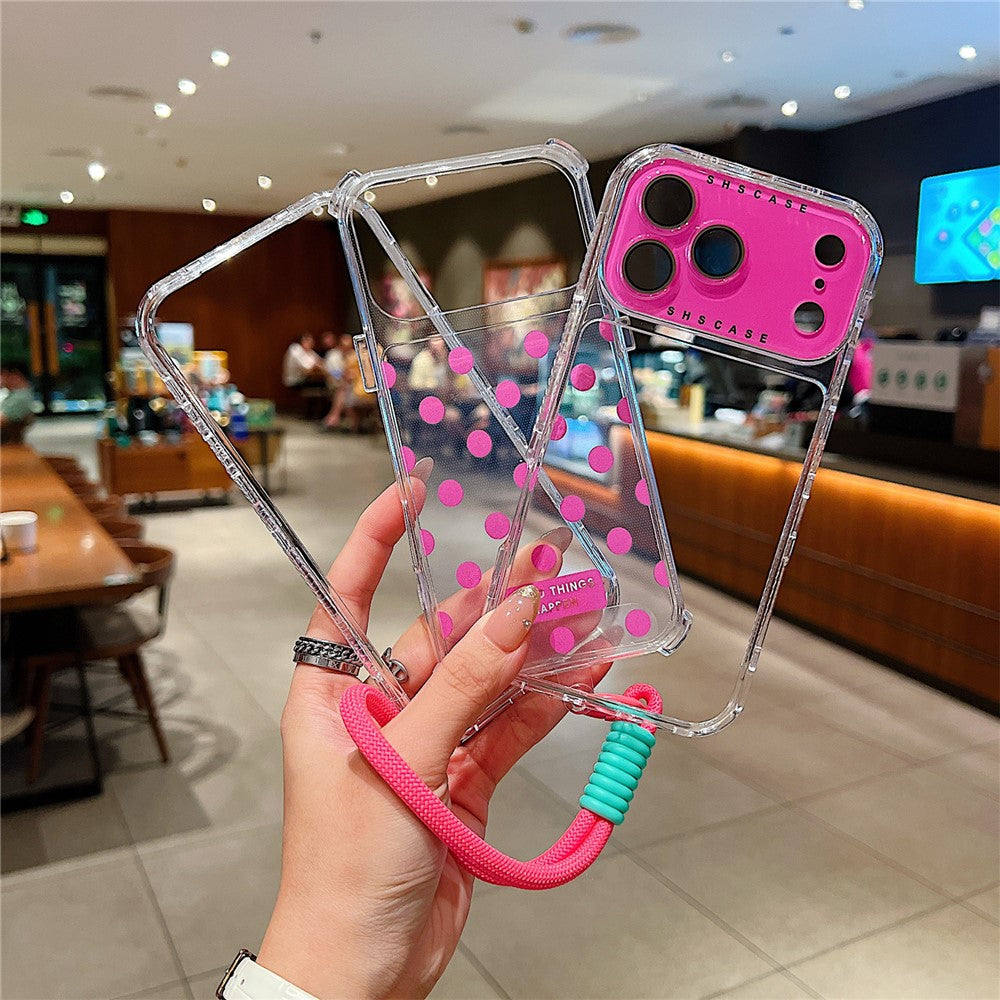 For iPhone 18 Pro / 17 Pro Case Polka Dot Pattern PC + TPU Phone Cover with Lens Film  /  Strap