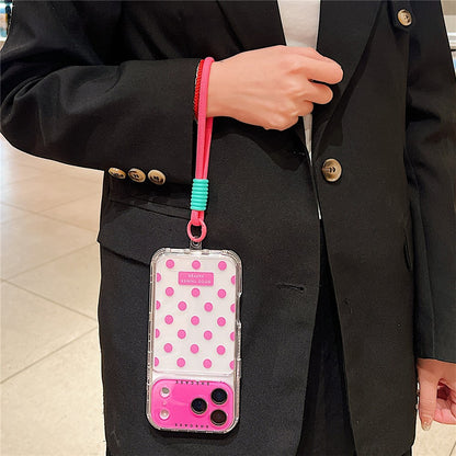 For iPhone 18 Pro / 17 Pro Case Polka Dot Pattern PC + TPU Phone Cover with Lens Film  /  Strap