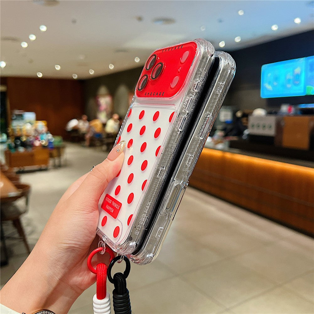 For iPhone 18 Pro / 17 Pro Case Polka Dot Pattern PC + TPU Phone Cover with Lens Film  /  Strap