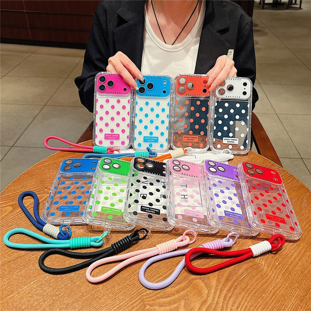 For iPhone 18 Pro / 17 Pro Case Polka Dot Pattern PC + TPU Phone Cover with Lens Film  /  Strap
