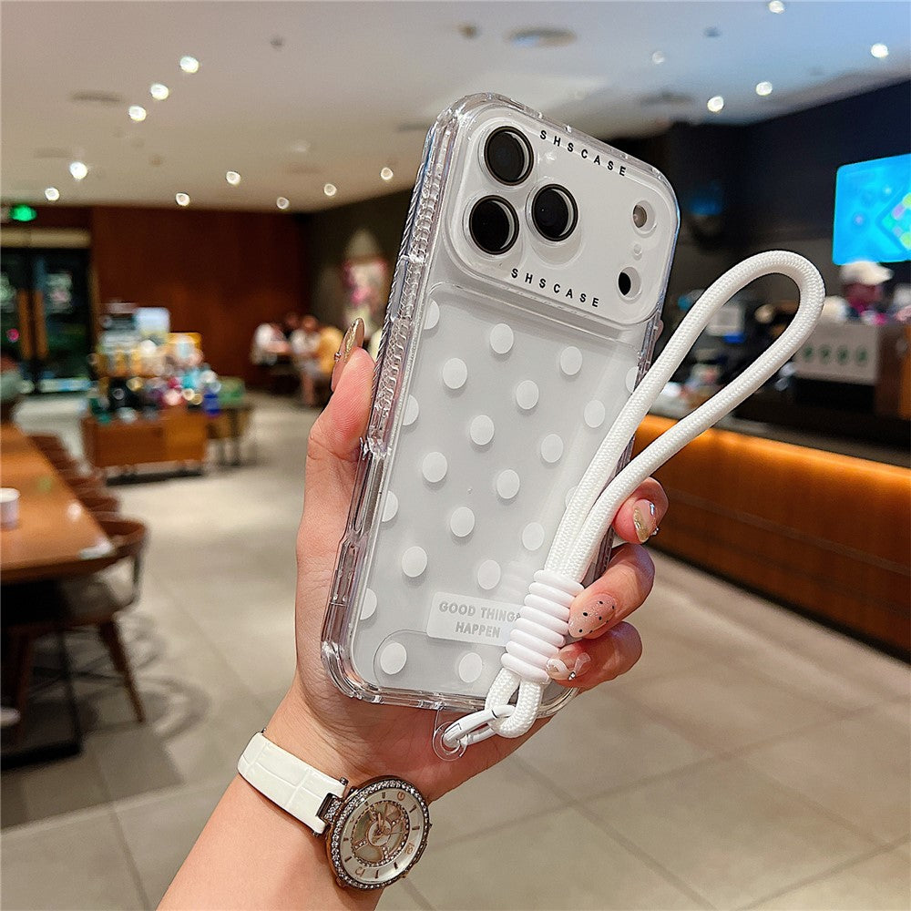For iPhone 18 Pro / 17 Pro Case Polka Dot Pattern PC + TPU Phone Cover with Lens Film  /  Strap