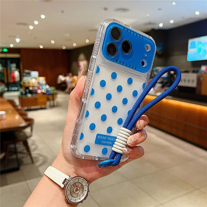 For iPhone 18 Pro / 17 Pro Case Polka Dot Pattern PC + TPU Phone Cover with Lens Film  /  Strap